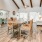 a dining room with a wood floor